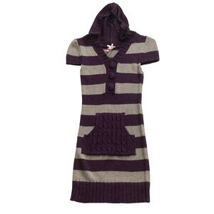NWT Derek Heart- Stretch Purple and Gray Striped Sweater Dress with Hood